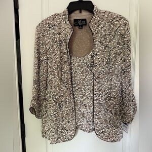 Alex Evenings Taupe, White and Black Floral tank and Jacket NWT